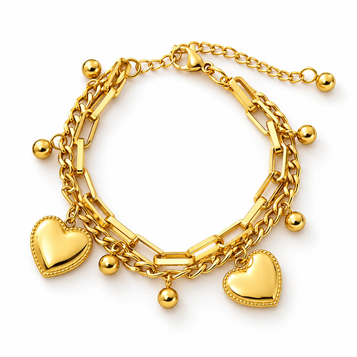Gold Plated Stainless Steel Anti Tarnish Heart themed Wraparound Bracelet For Women — photo 5