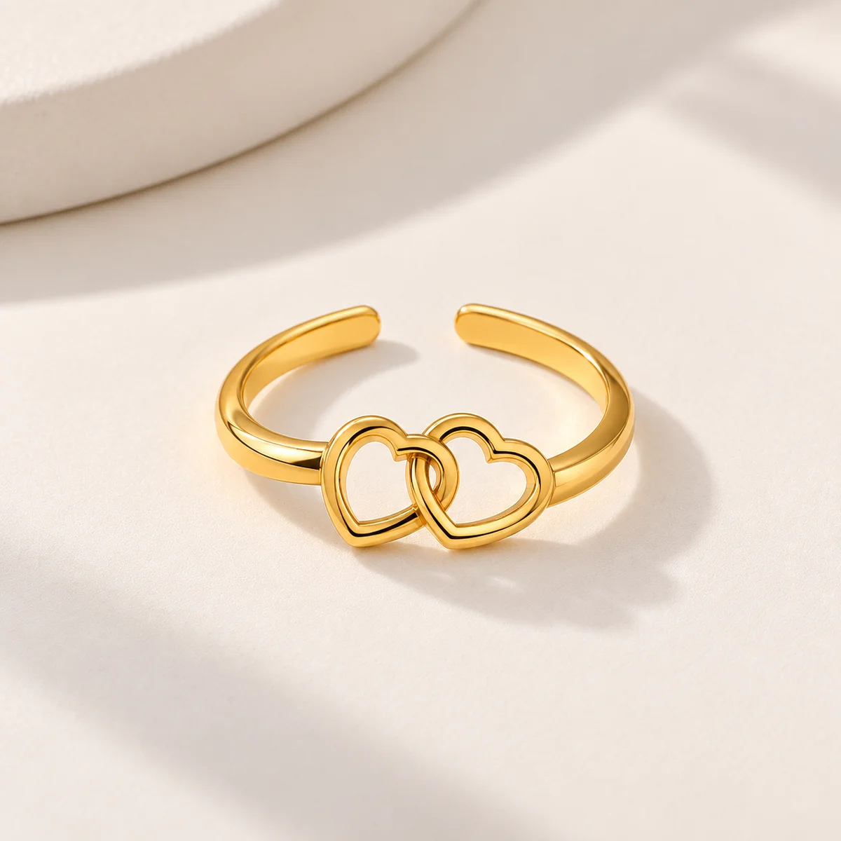Gold Plated Anti Tarnish Stainless Steel Heart Themed Adjustable Finger Ring — photo 3