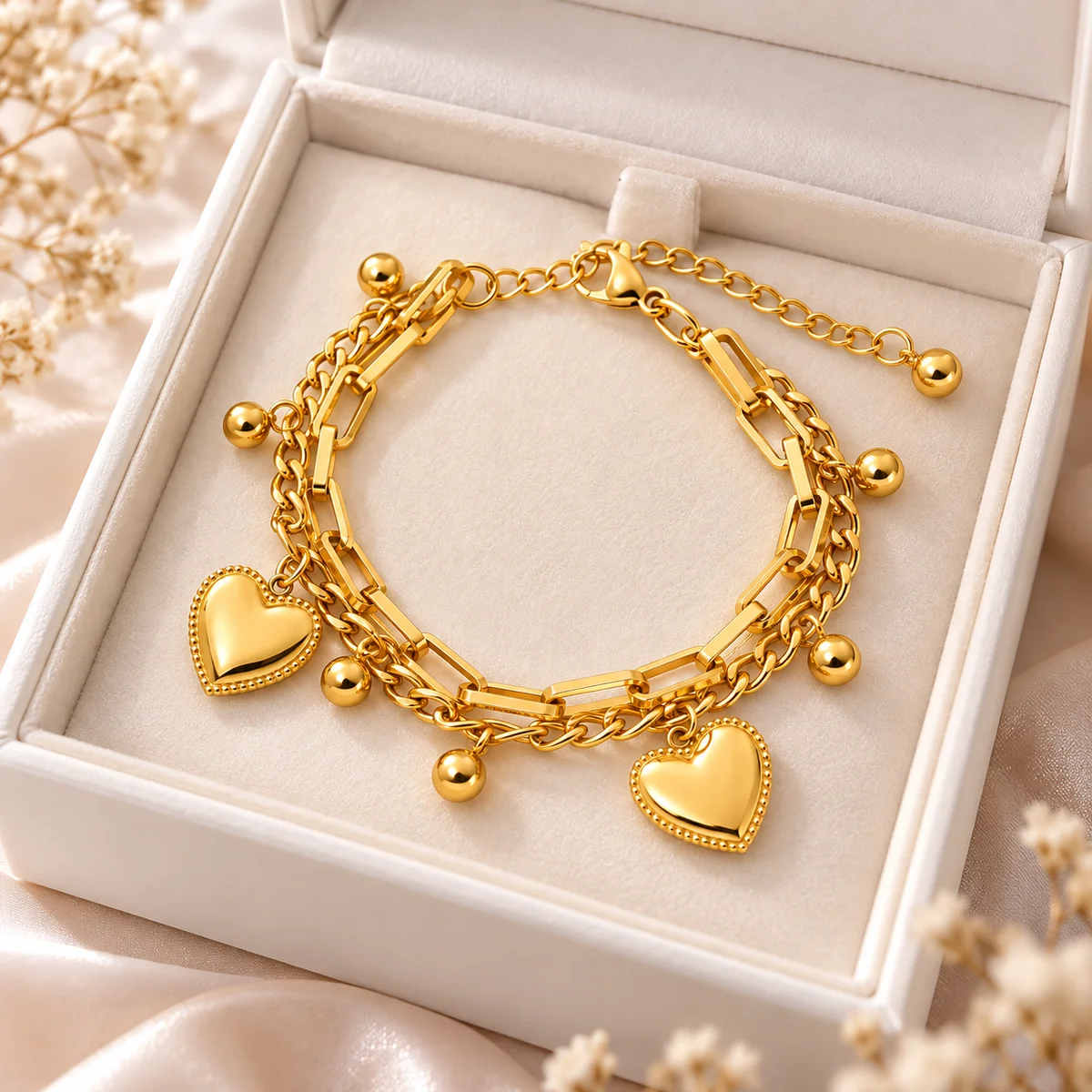 Gold Plated Stainless Steel Anti Tarnish Heart themed Wraparound Bracelet For Women — photo 4