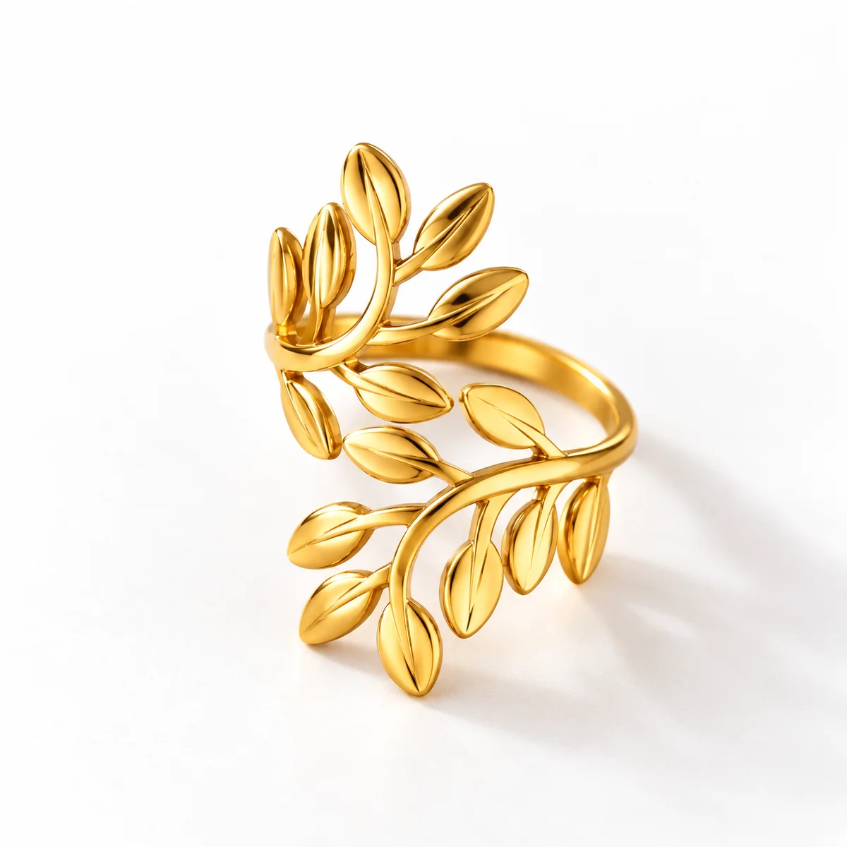 Gold Plated Anti Tarnish Stainless Steel Leaf Themed Adjustable Finger Ring — photo 3