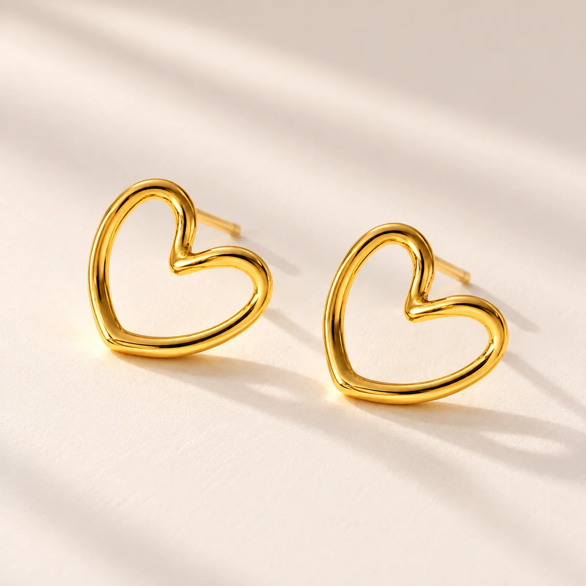Gold Plated Anti Tarnish Stainless Steel Heart Themed Stud Earrings — photo 3