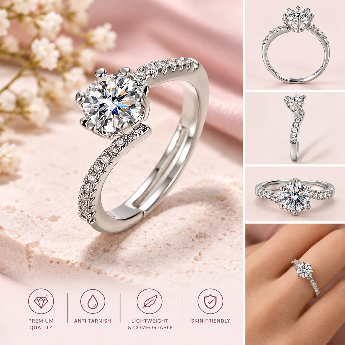 Élan Solitaire Ring Anti Tarnish Silver Plated Ring — photo 3