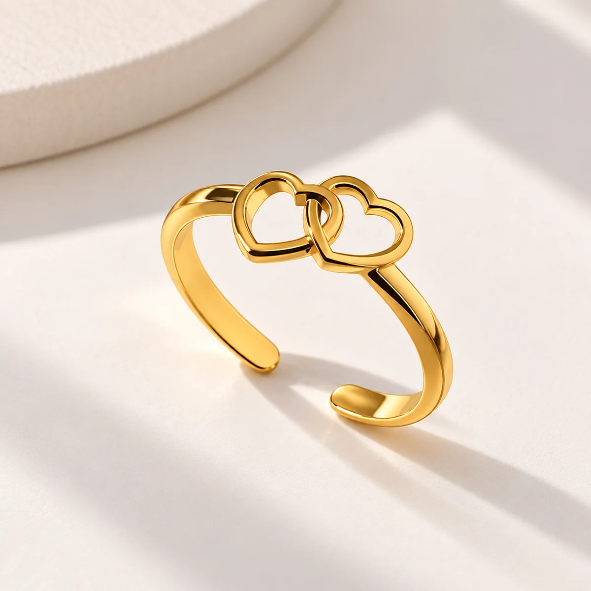 Gold Plated Anti Tarnish Stainless Steel Heart Themed Adjustable Finger Ring — photo 4