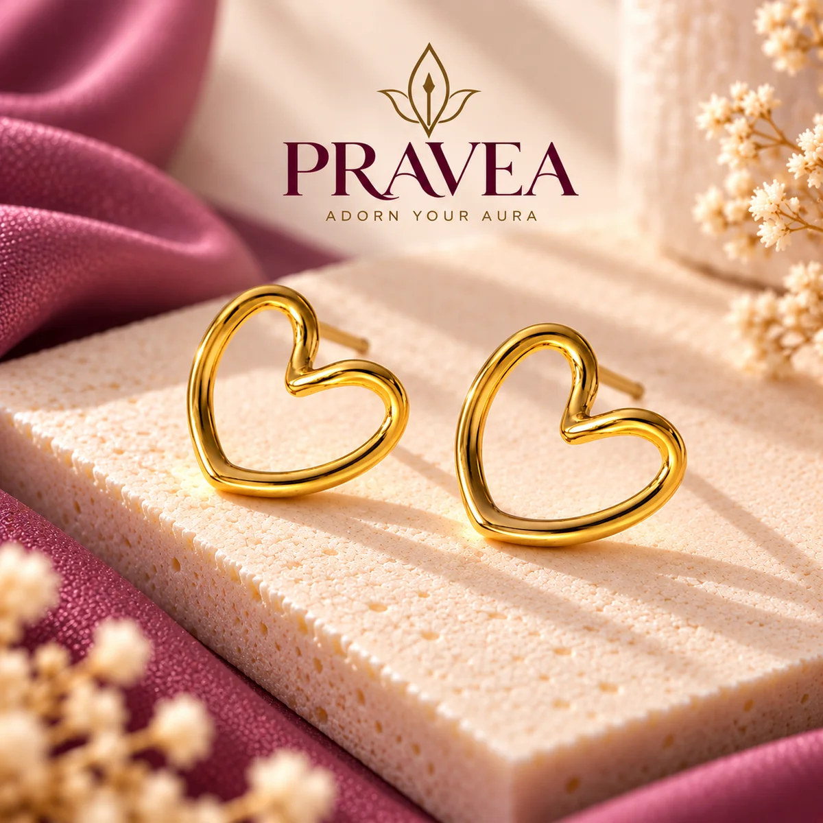 Gold Plated Anti Tarnish Stainless Steel Heart Themed Stud Earrings
