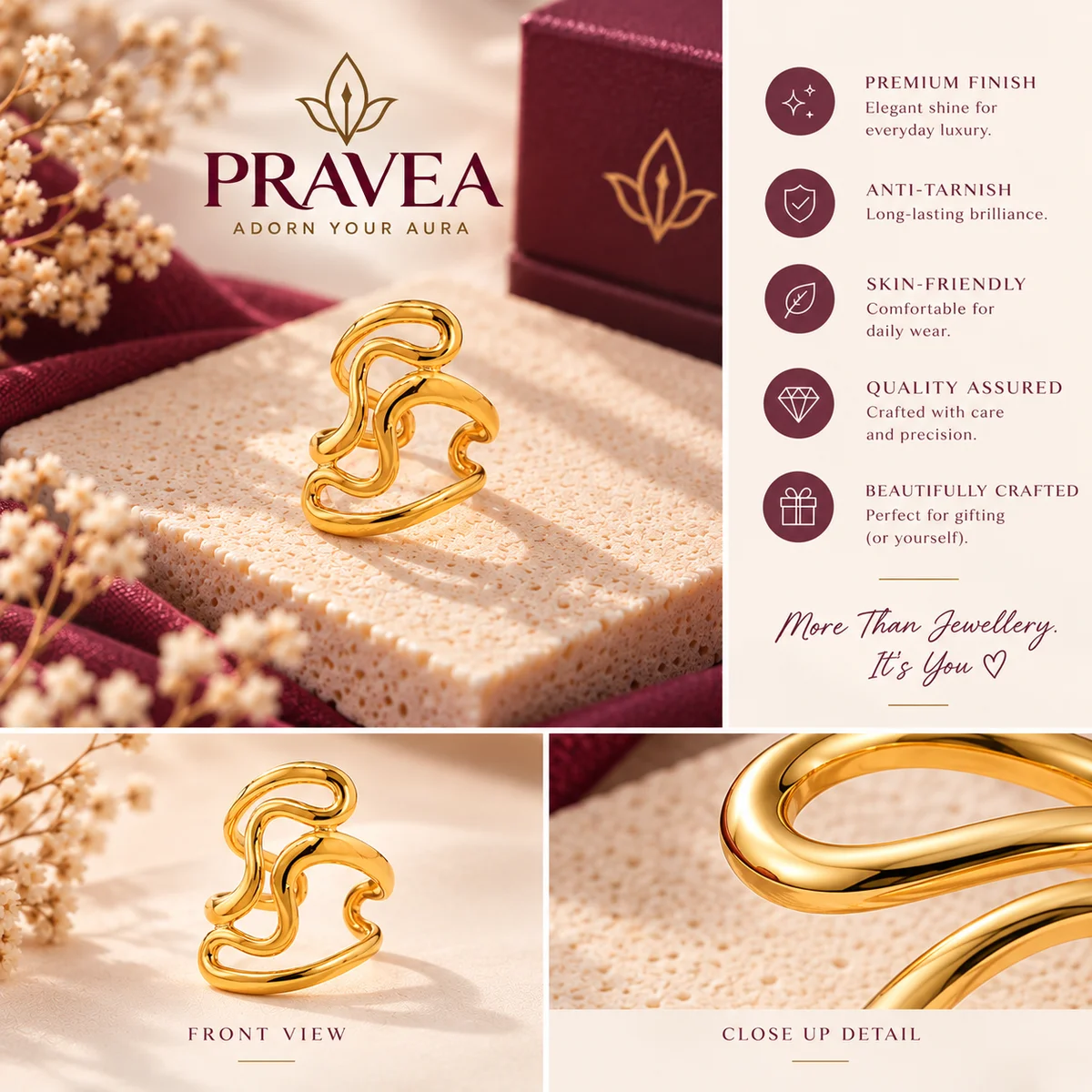 PRAVEA Anti Tarnish Sculpted Wave Ring โ photo 2