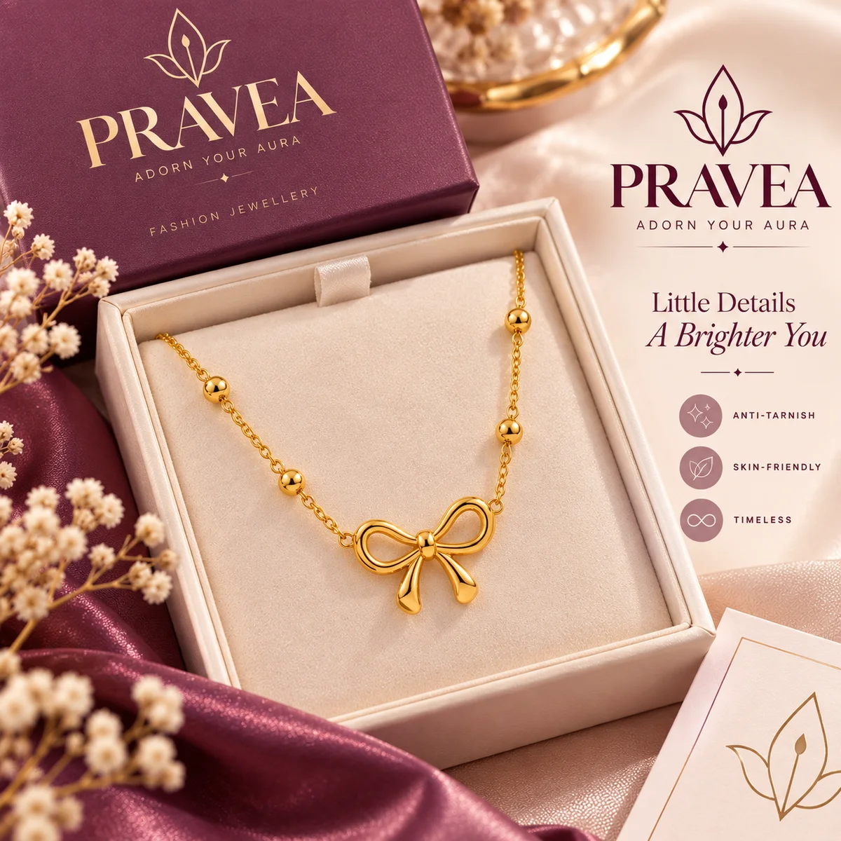 Gold-Plated Anti Tarnish Infinity Bow Pendant