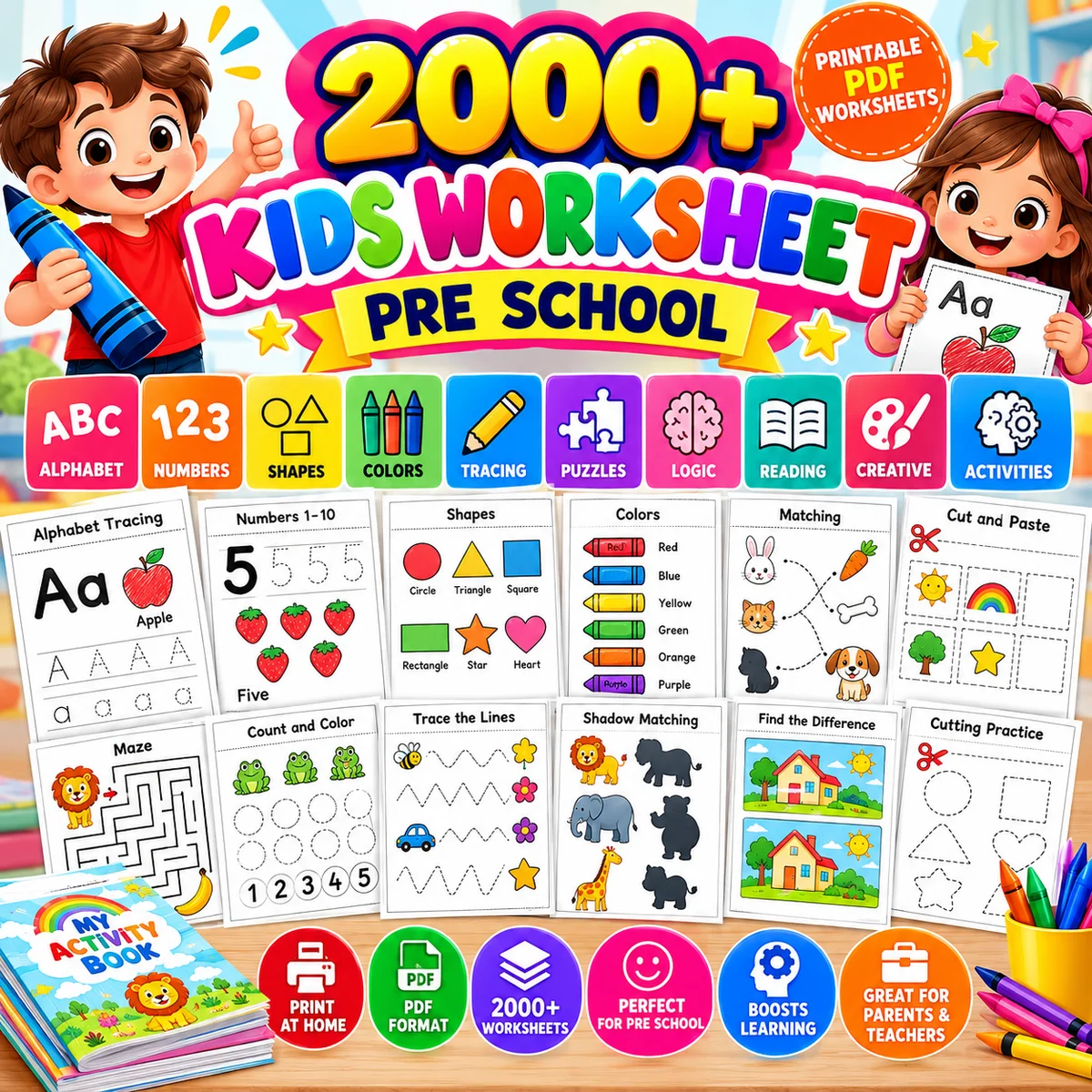 2000+ Preschool Kids Worksheets!