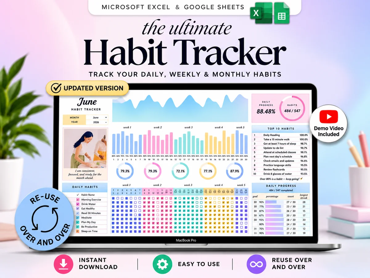 Habit tracker spreadsheet(Dark mode)