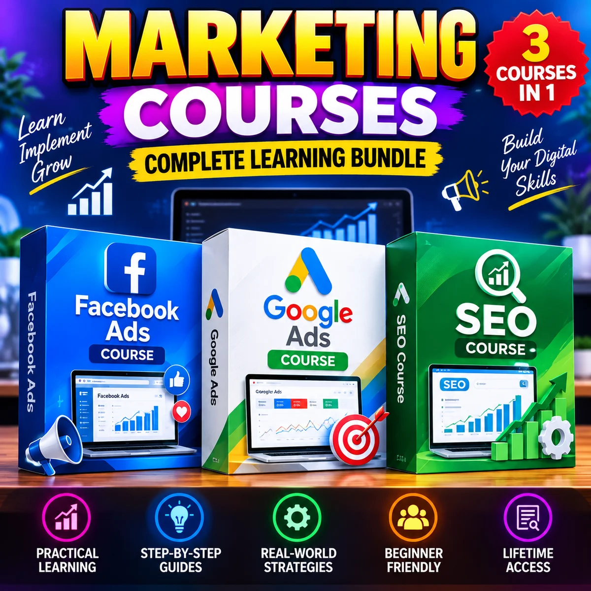 📈 Marketing Courses Bundle – Facebook Ads, Google Ads & SEO