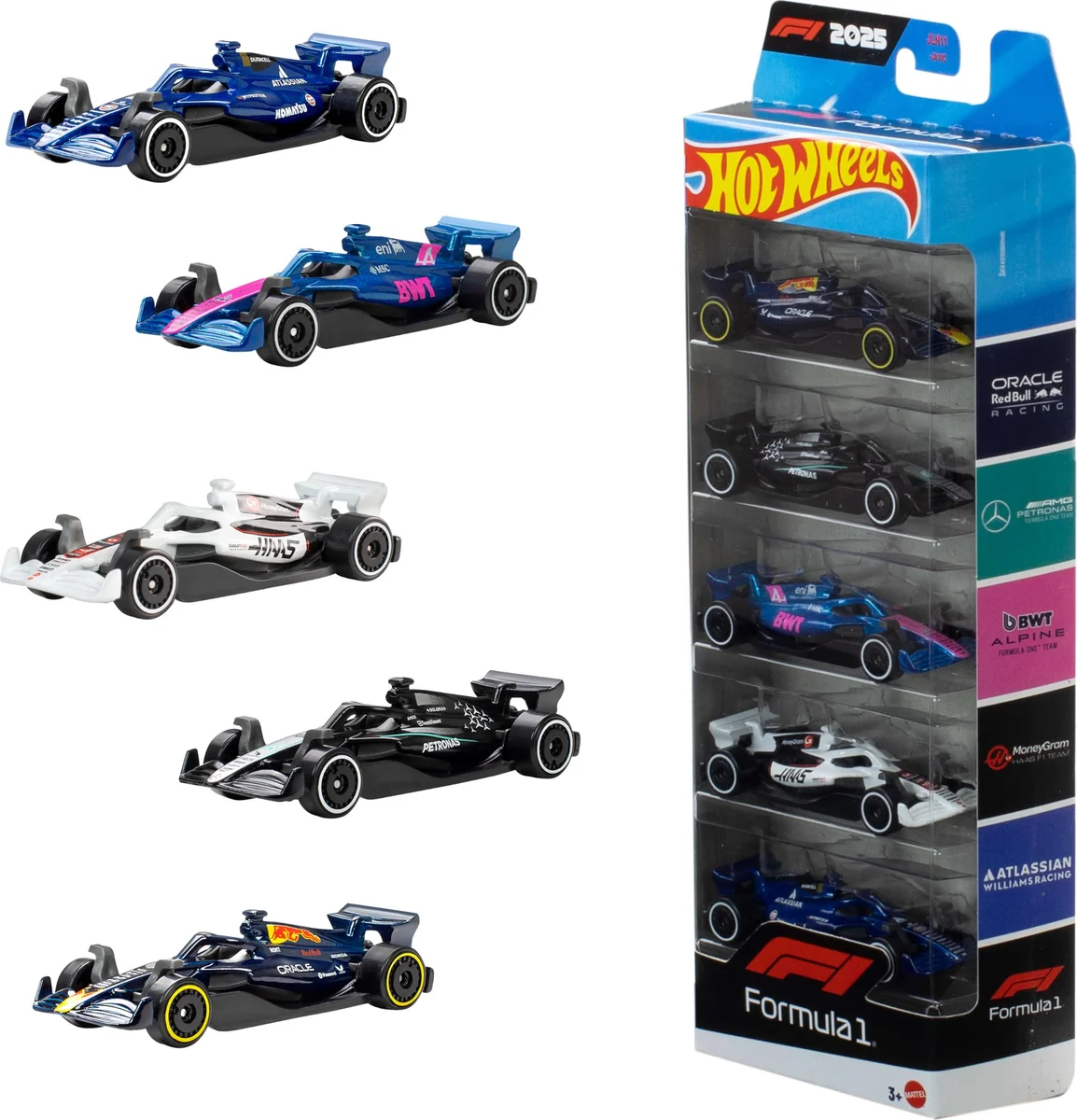 Hot Wheels 5 Car Gift Pack - 2025 Formula 1 Pack Of 5 1:64 Vehichles For Kids & Collectors