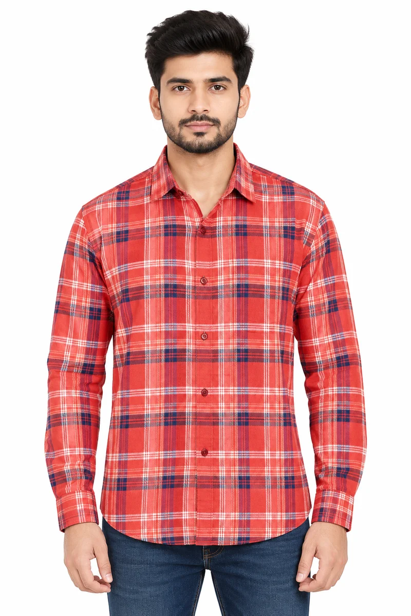 Deevaary Men's Red Checked Casual Shirt | Full Sleeve Button-Down Shirt | Stylish Plaid Shirt for Men