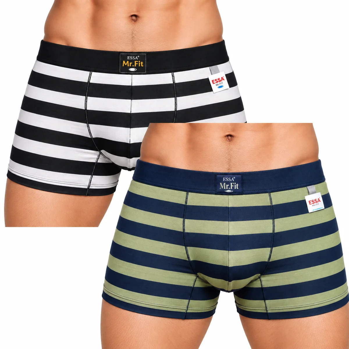 ESSA Mr.Fit Men's Cotton Stretch 2pc Trunk | Soft & Comfortable Striped Trunk for Men