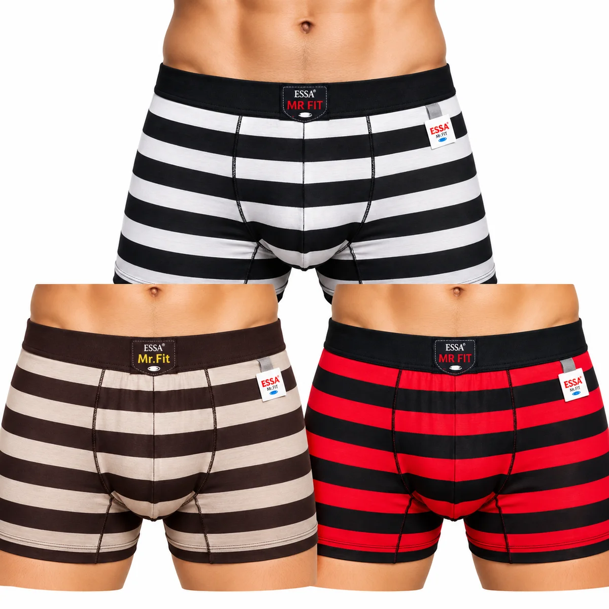 ESSA Mr.Fit Men's Cotton Stretch 3pc Trunk | Soft & Comfortable Striped Trunk for Men
