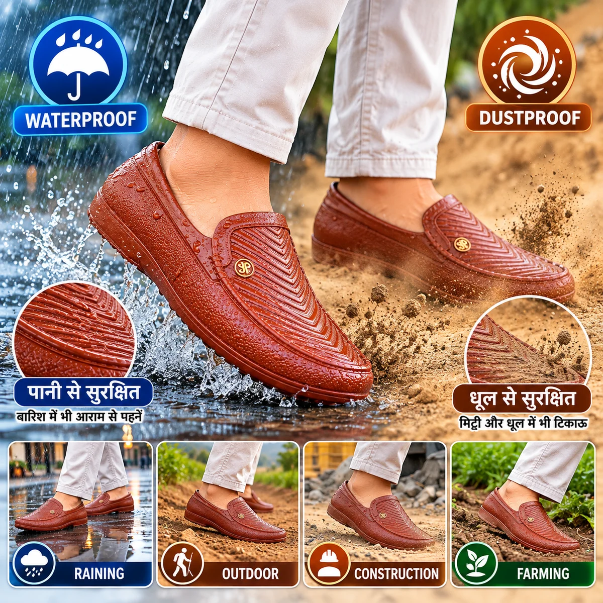 DURABLE OUTSOLE: Thick, sturdy rubber outsole with deep grooves offers excellent grip and traction on wet, slippery, and uneven surfaces.