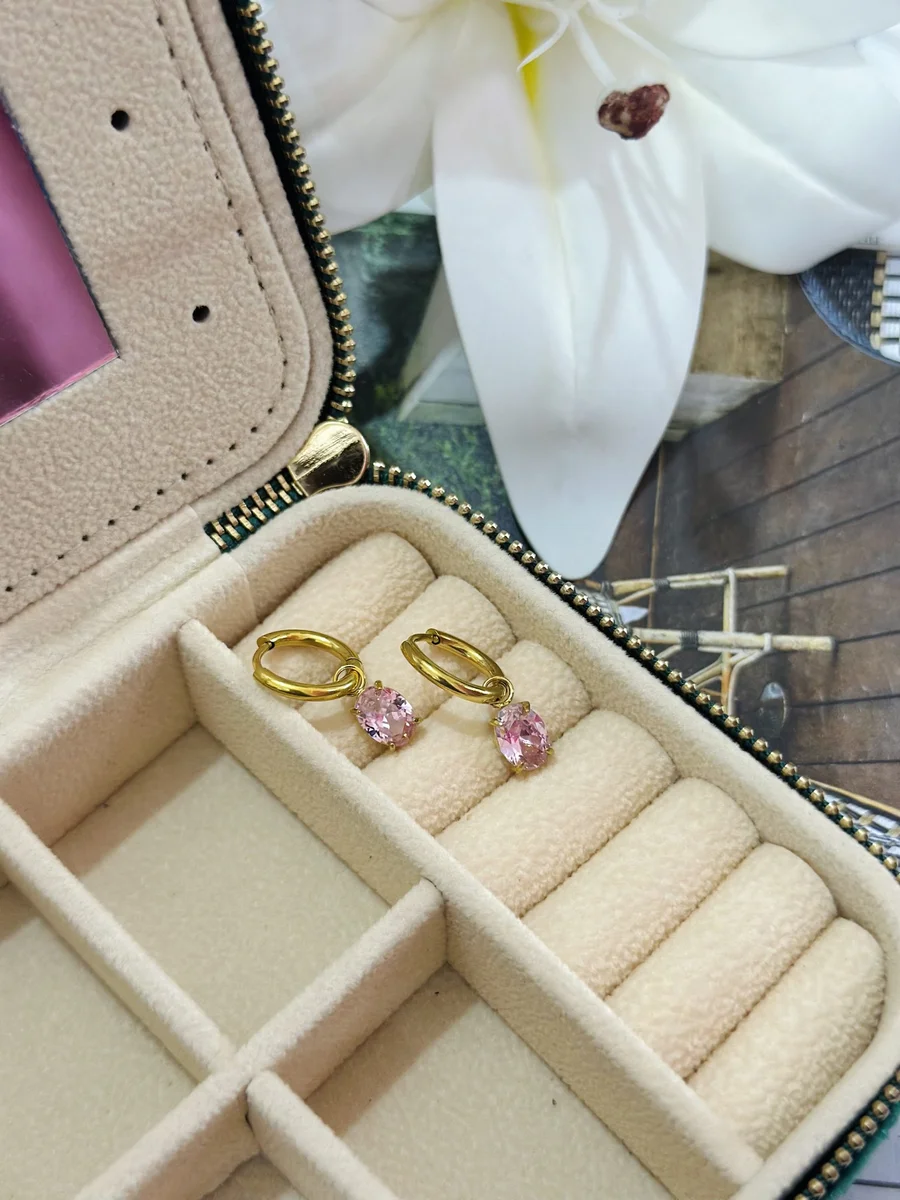 Pink Stone Hoops