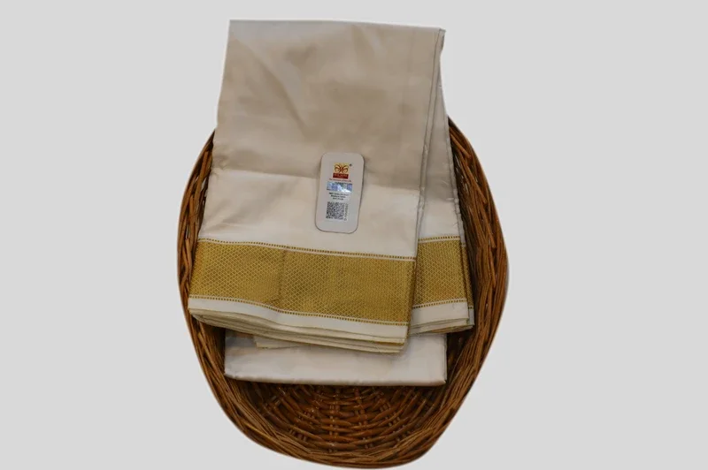 Classic Off White Traditional Silk Saree with Golden Zari Border