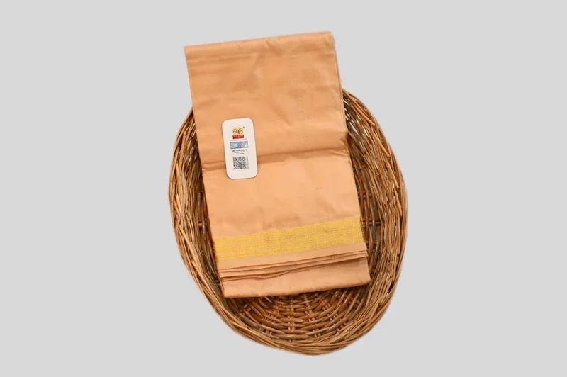 Elegant Peach Silk Saree with Classic Golden Border