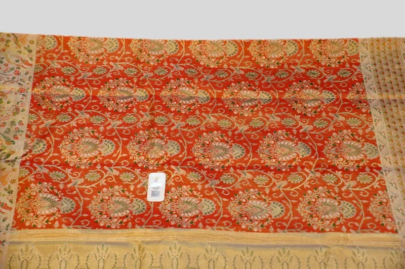 Vibrant Orange Banarasi Saree with Paisley Zari Weaving | 1gm Gold Finish