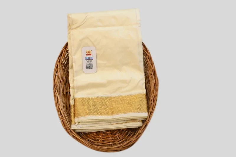 Traditional Cream Silk Saree with Rich Golden Zari Border
