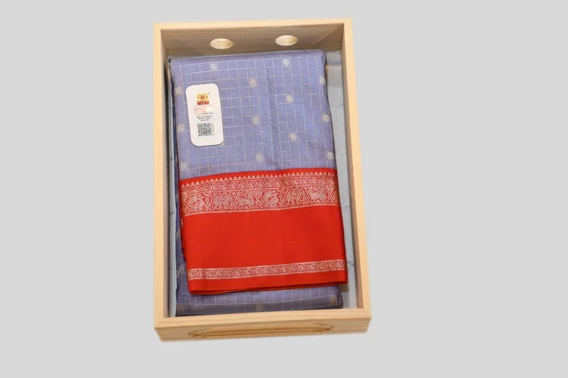Elegant Lavender Silk Saree with Red Zari Border