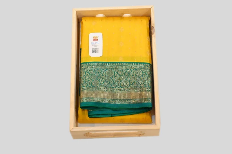 Elegant Yellow Banarasi Silk Saree with Rich Teal Zari Border