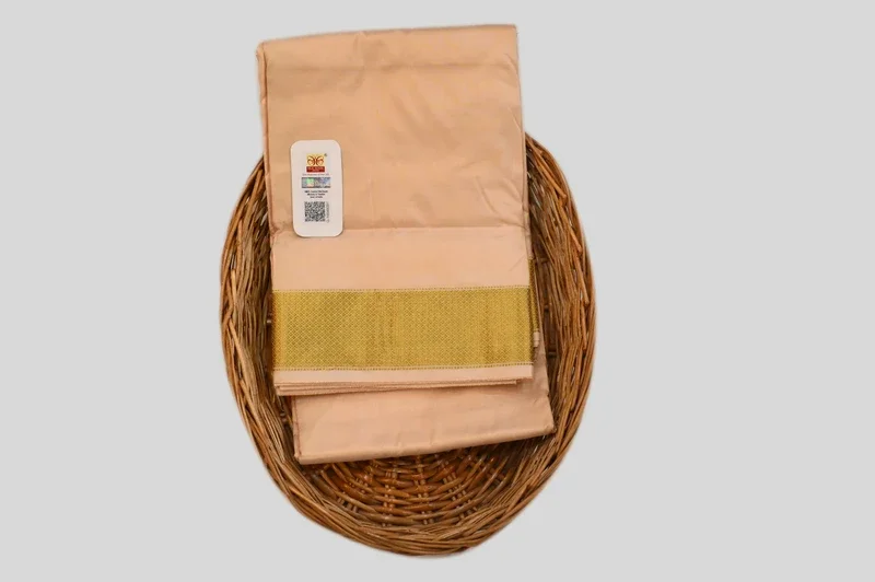 Soft Peach Traditional Silk Saree with Golden Zari Border