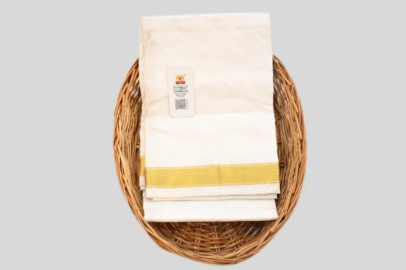 Elegant White Traditional Silk Saree with Golden Zari Border