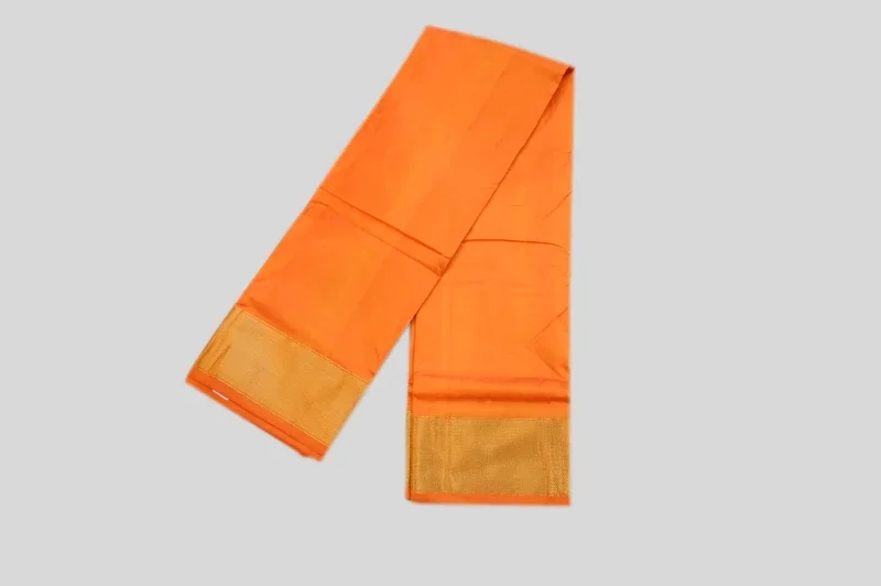 Bright Orange Traditional Silk Saree with Golden Zari Border