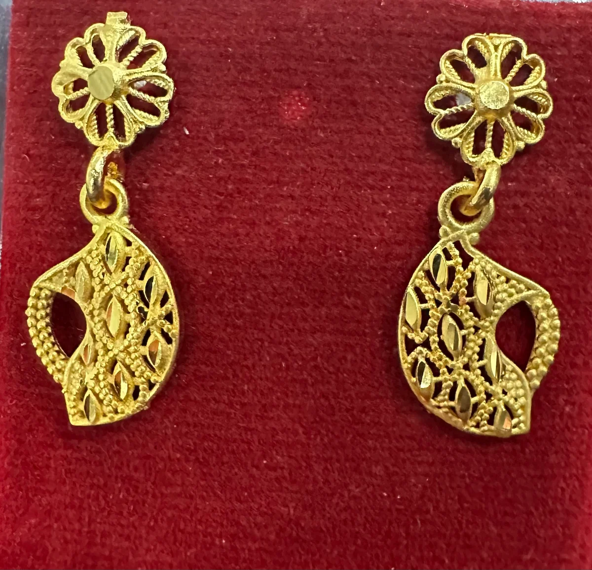 Gold Plated Floral Designer Filigree Drop Earrings for Women