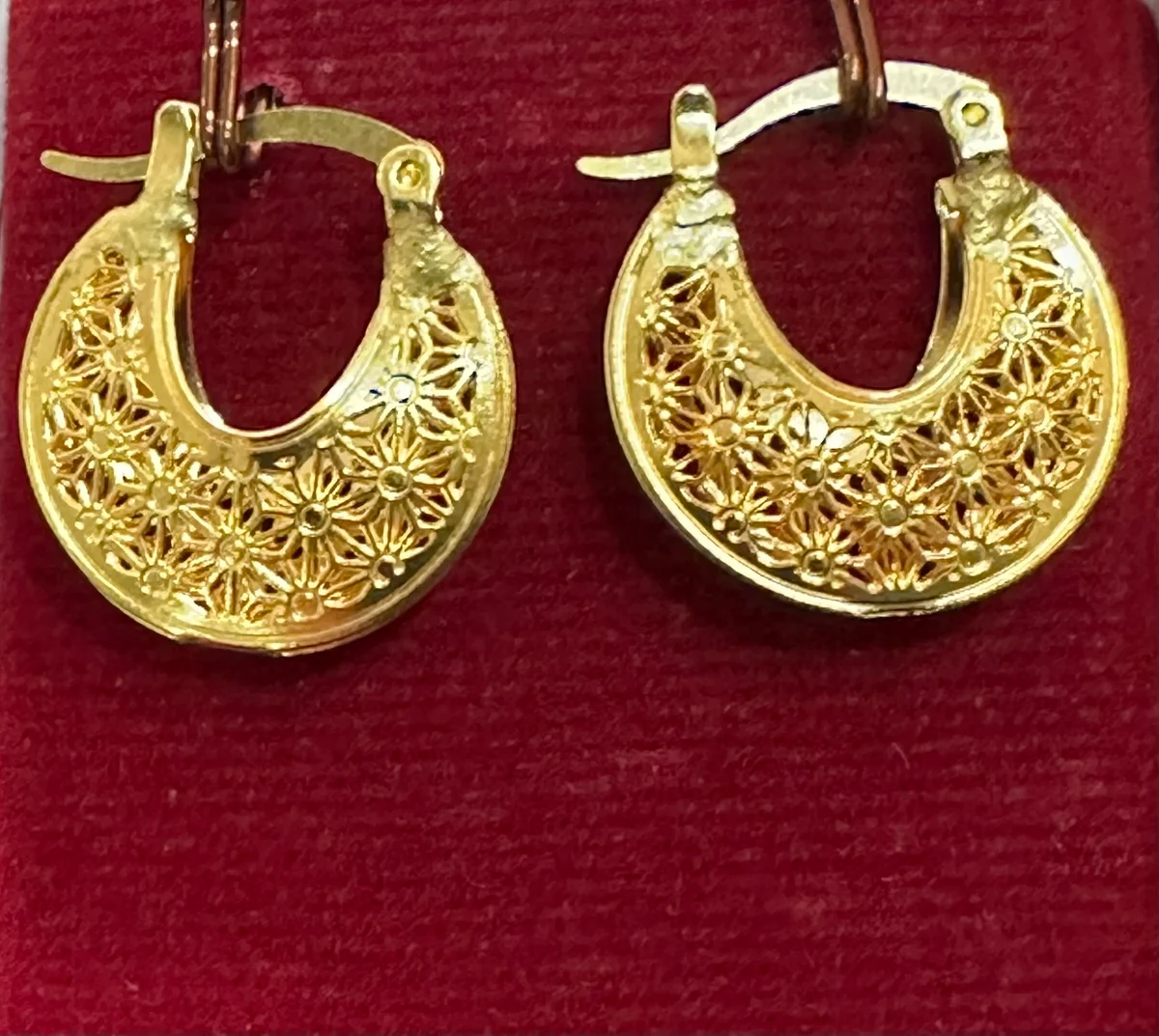 Gold Plated Traditional Filigree Hoop Earrings for Women