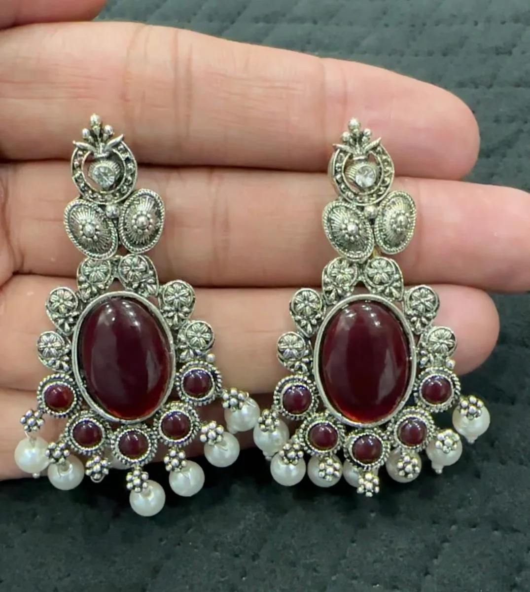 Royal Ruby Pearl Jhumka Earrings