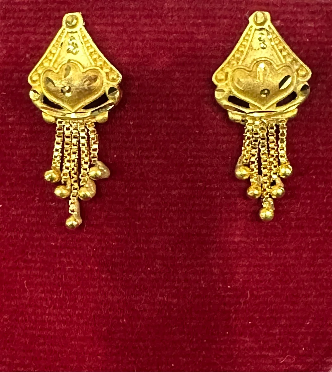 Gold Plated Heart Design Long Drop Earrings for Women
