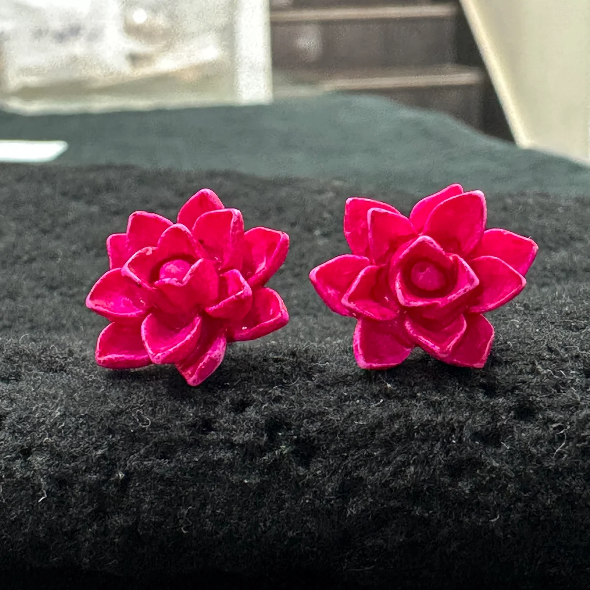 Pink Bloom Flower Stud Earrings