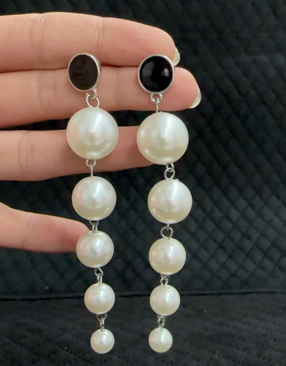 Black Onyx Pearl Cascade Earrings
