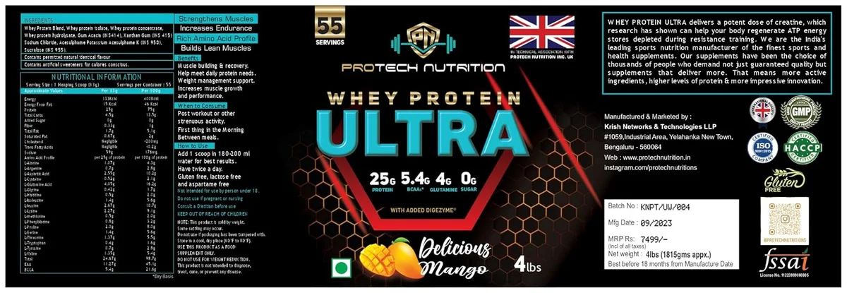 Whey Protein Ultra Zero Sugar Delicious Mango Flavor 4 lbs Pack Of 2 2
