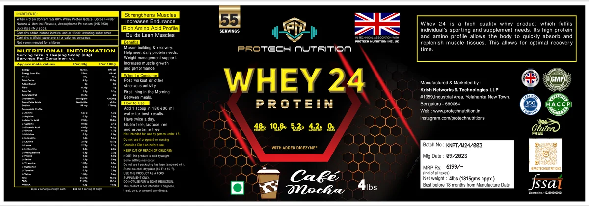 Whey 24 Protein, Sugar Free, Natural and Cafe mocha Flavor 4lbs Mass Gainer Pack Of 2 5