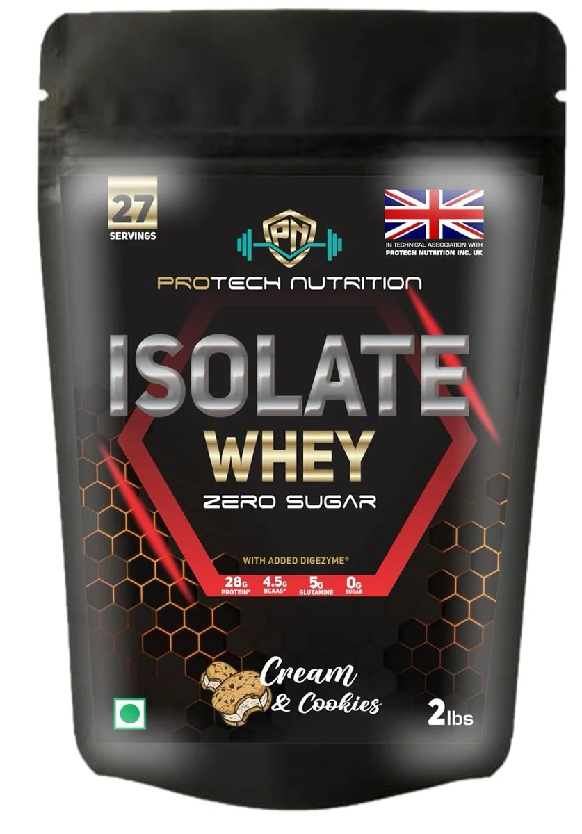 Isolate 100% Whey Protein Cookies & Cream with Zero Suger low Carbs | Best for fat Loss and Gain Lean Muscle Mass | 28g Protein | 5g Glutamine | 4.5g BCAAs | 27 Servings.