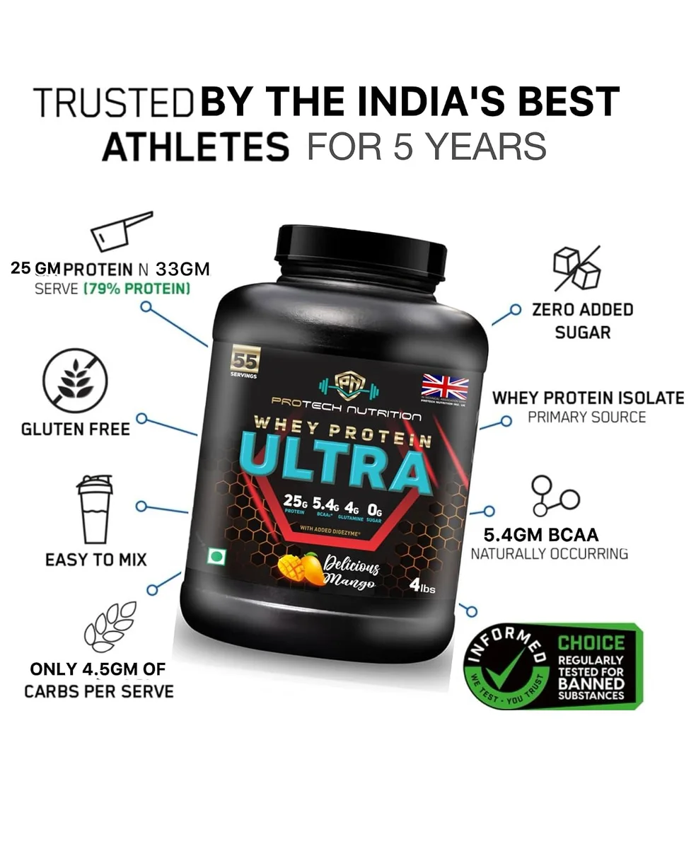 Whey Protein Ultra Zero Sugar Delicious Mango Flavor 4 lbs Pack Of 2 3