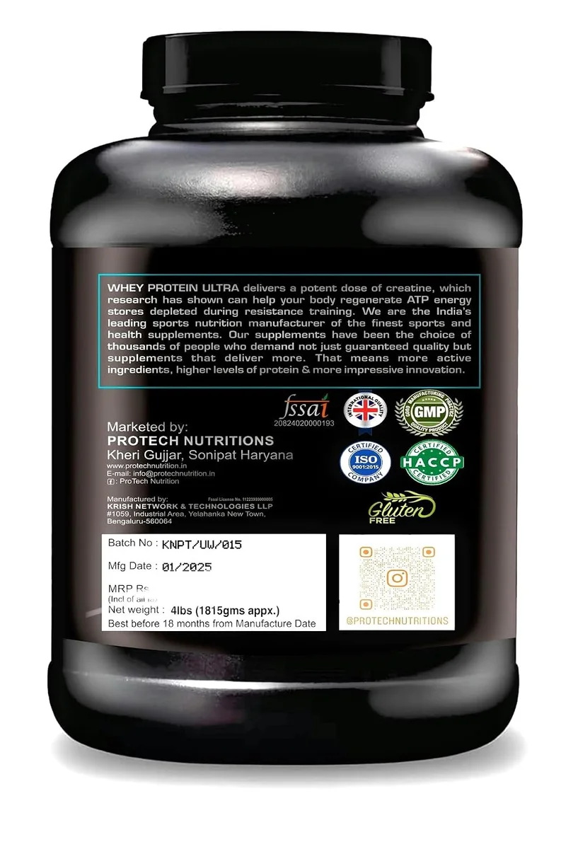 Whey Protein Ultra, Cream & Cookies Flavour, 4 lbs, 25g Protein Per Serve, Zero Sugar, 5.4g BCAA 3