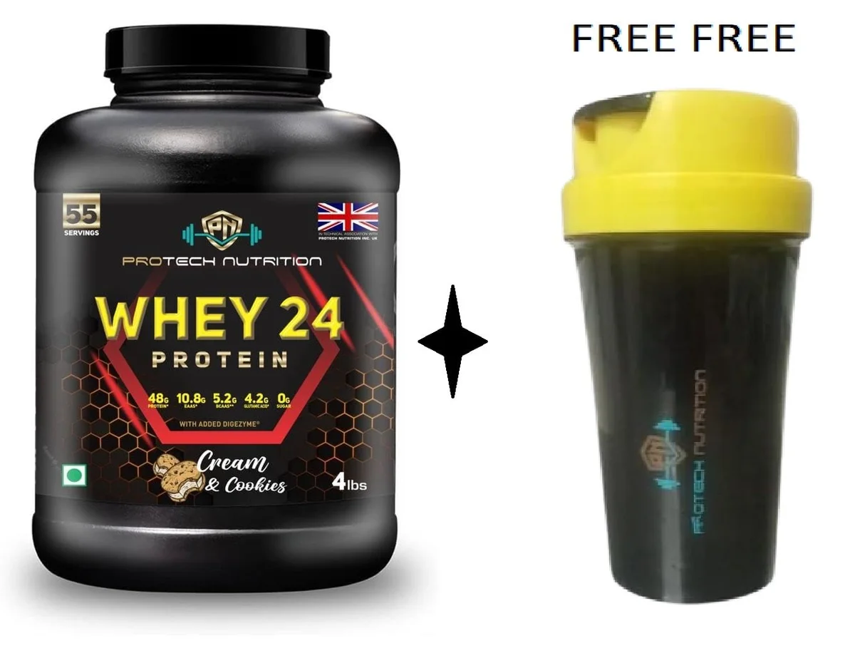 Whey Protein 24 best for lean muscle mass growth Cream & Cookies Flavor 4lbs (Shaker Free) 2
