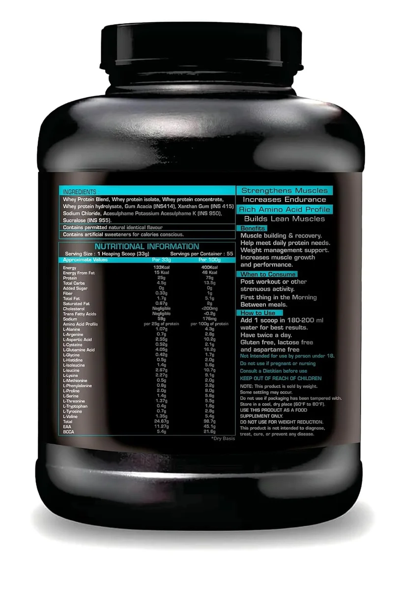 Whey Protein Ultra, Cream & Cookies Flavour, 4 lbs, 25g Protein Per Serve, Zero Sugar, 5.4g BCAA 4