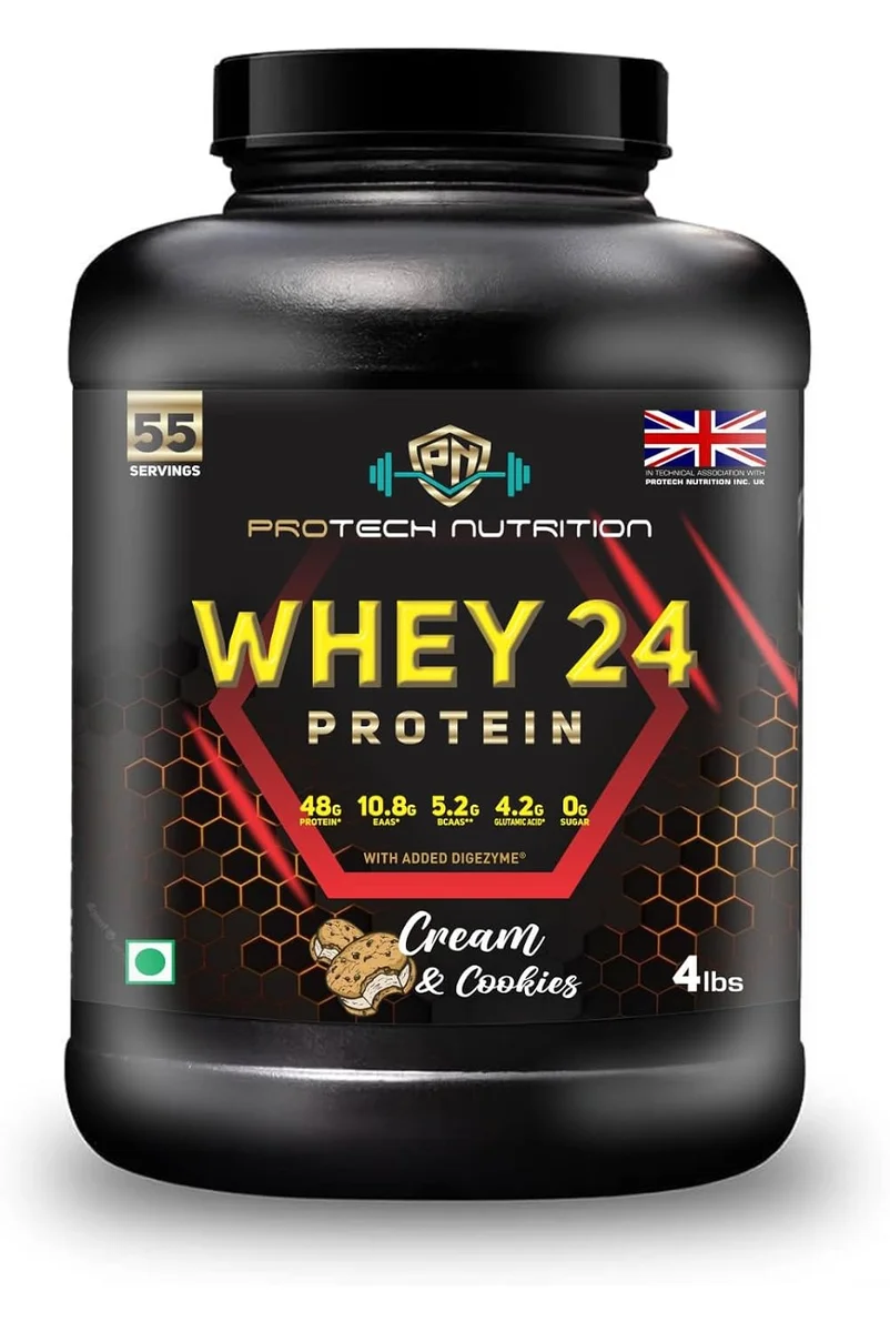 Whey Protein 24 best for lean muscle mass growth Cream & Cookies Flavor 4lbs (Shaker Free)