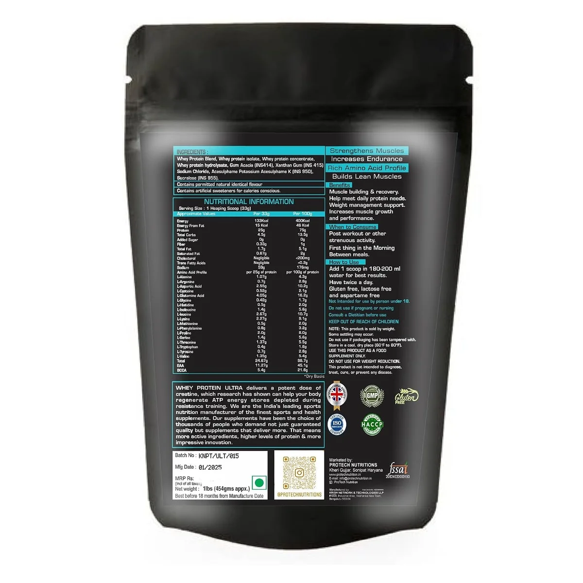 Whey Protein Ultra, Cream & Cookies Flavour, 1 lbs, 14 Servings, 25g Protein with BCAAs 2