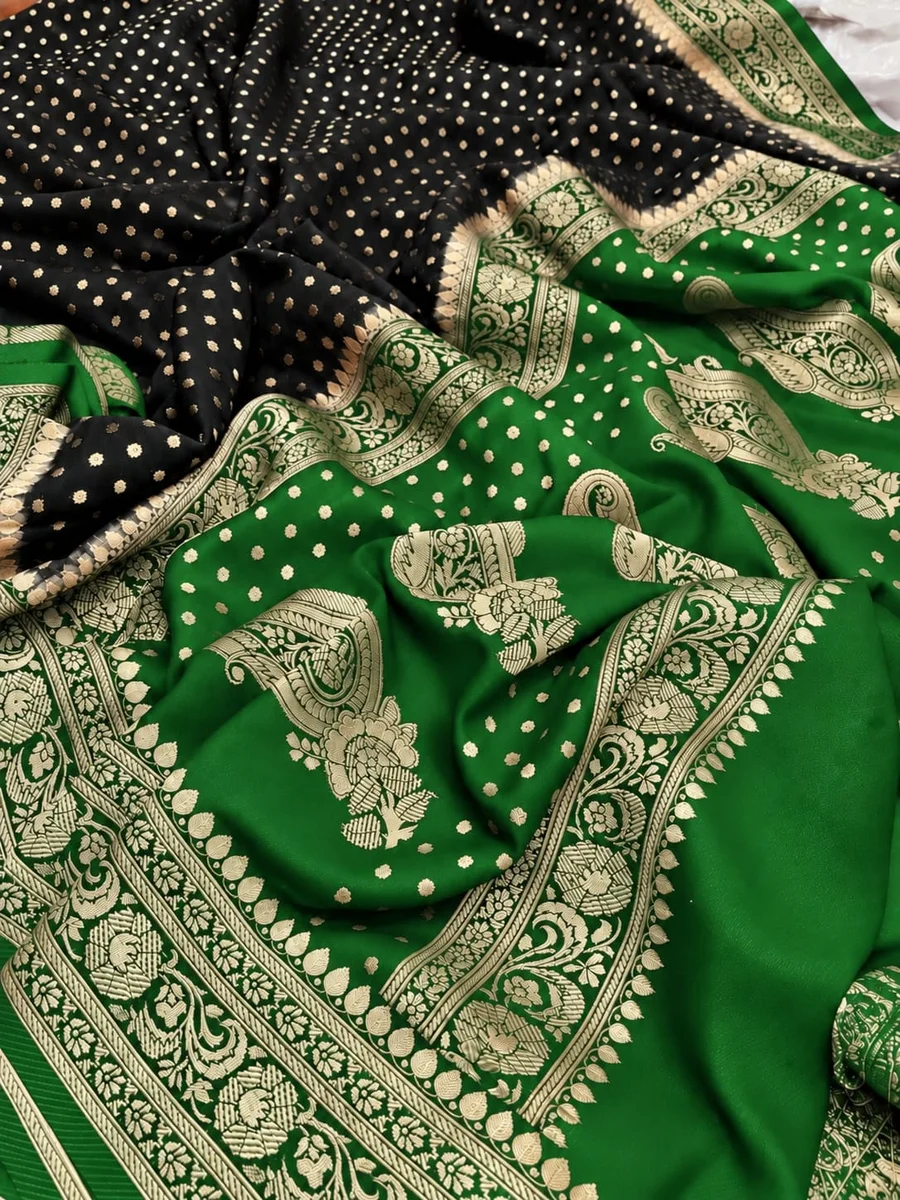 Banarasi Georgette Saree-Black with Green