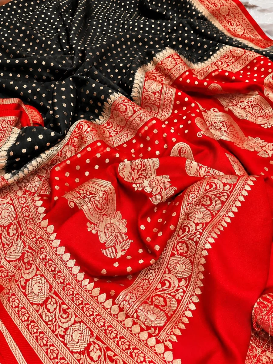 Banarasi Dyeble Georgette Saree -Back with Red