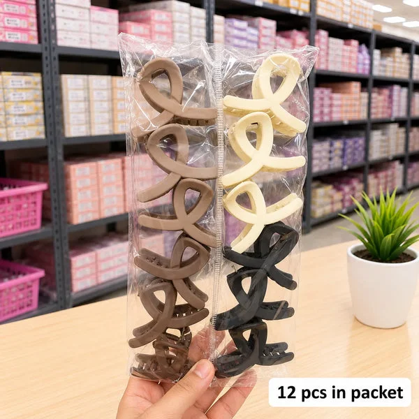 Korean Matt Hair Claw 12 Pieces Pack
