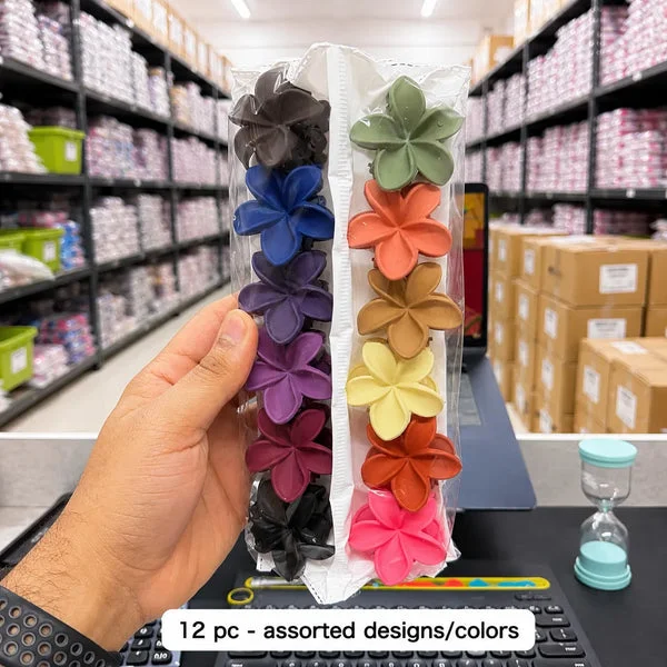 Flower Matte Hair Claws 12 Pieces Pack