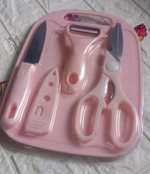 Cutting Board, Knife, Scissor Peeler 4 in 1 Set