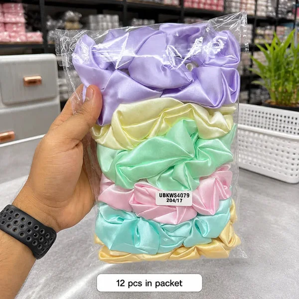 Hand Made Satin Scrunchies 12 Pieces Pack