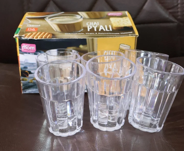 Supermom Unbreakable Chai Pyali Glass 6 Pieces Set, 130 ML